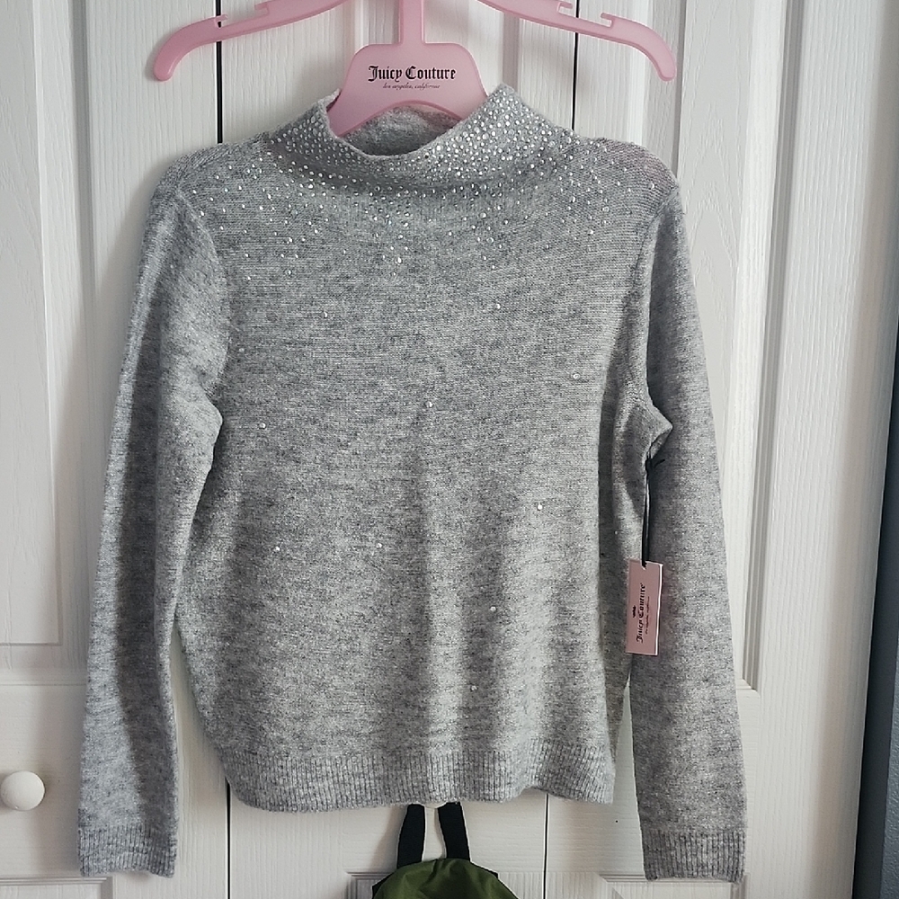 Juicy Couture Light Gray Embellished Turtleneck Sweater